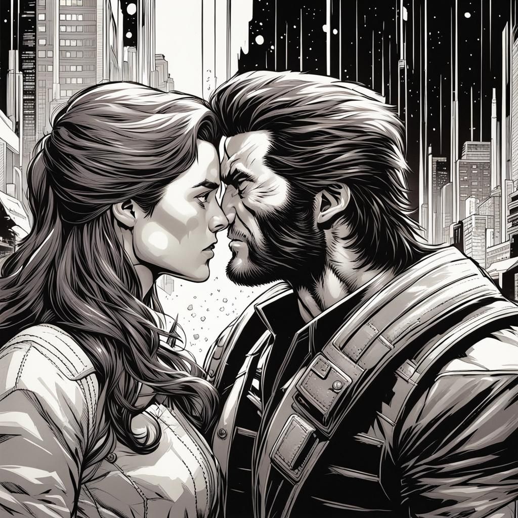 Wolverine and Jean Grey: Comic Book Kiss
