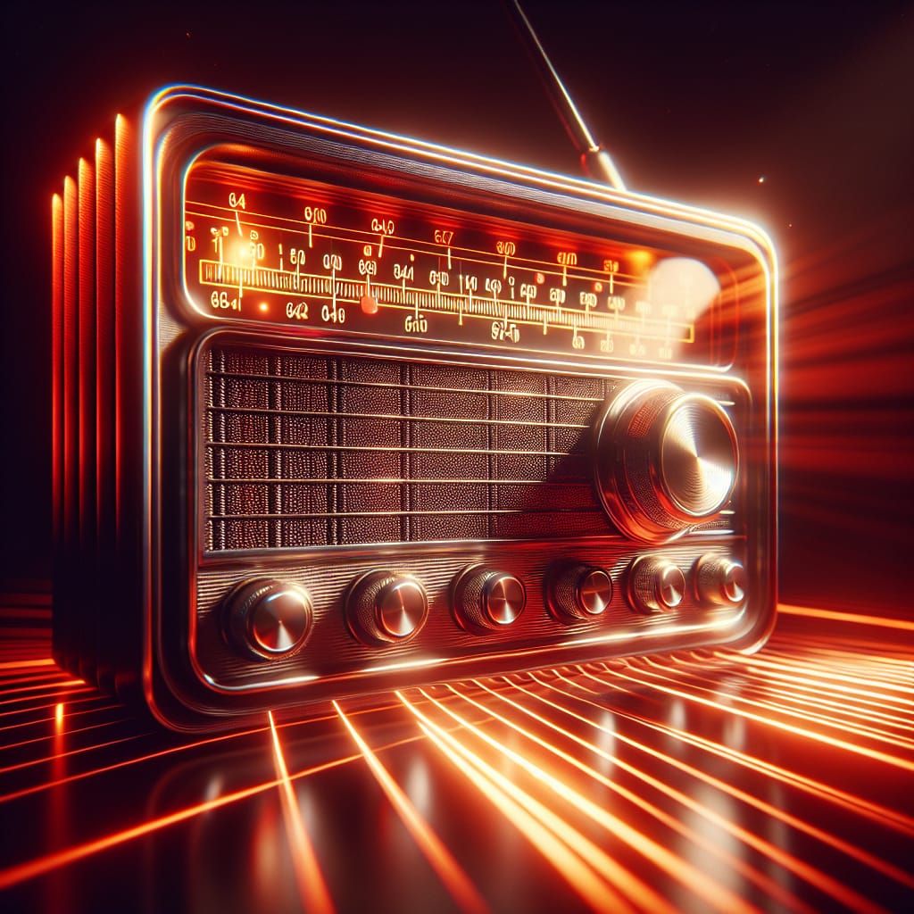 Modern Radio Radiating Red Light: Hyperrealistic Digital Art