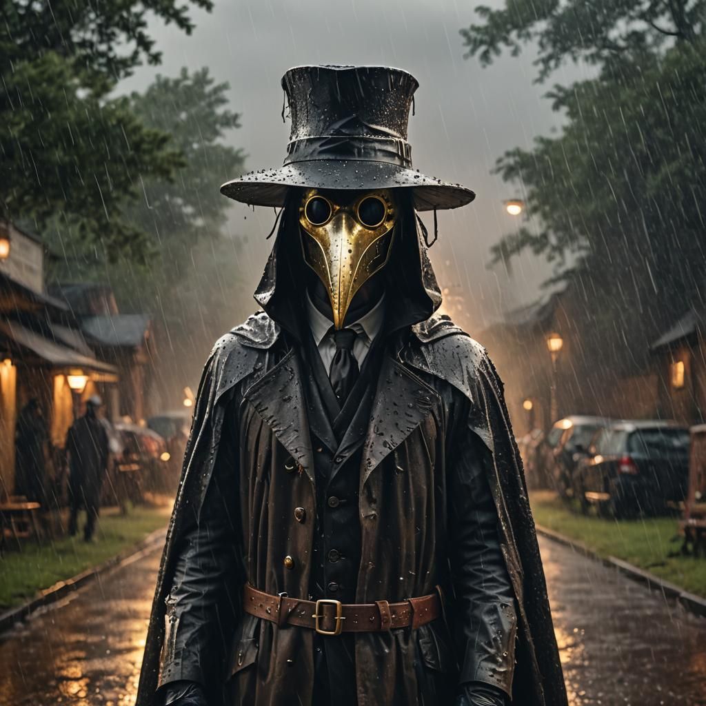 Plague Doctor in Storm: Hyper-Realistic Cinematic Still