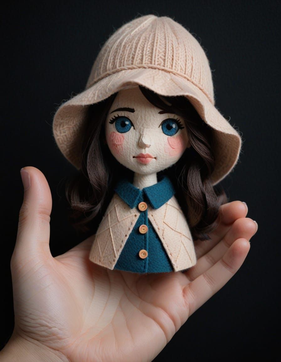 Stylized Low-Poly Felt Portrait on Black