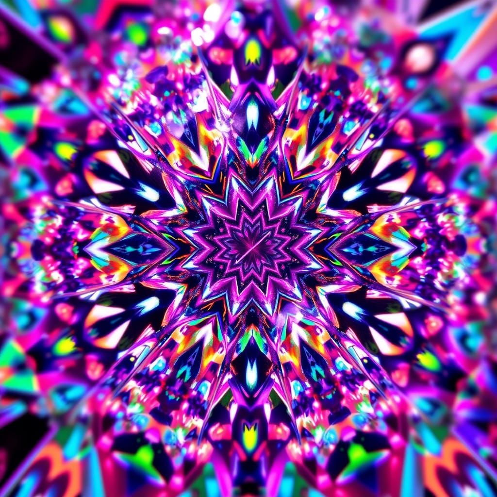 Kaleidoscopic Crystal Refraction in Op Art Style