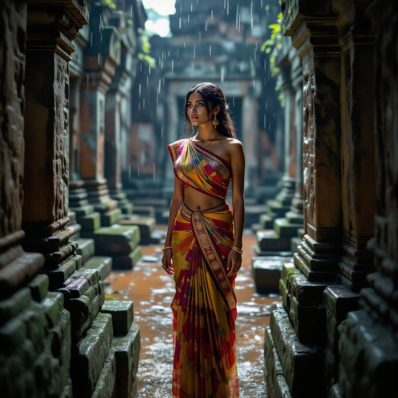 Cuban Latina Woman in Ancient Temple Ruins
