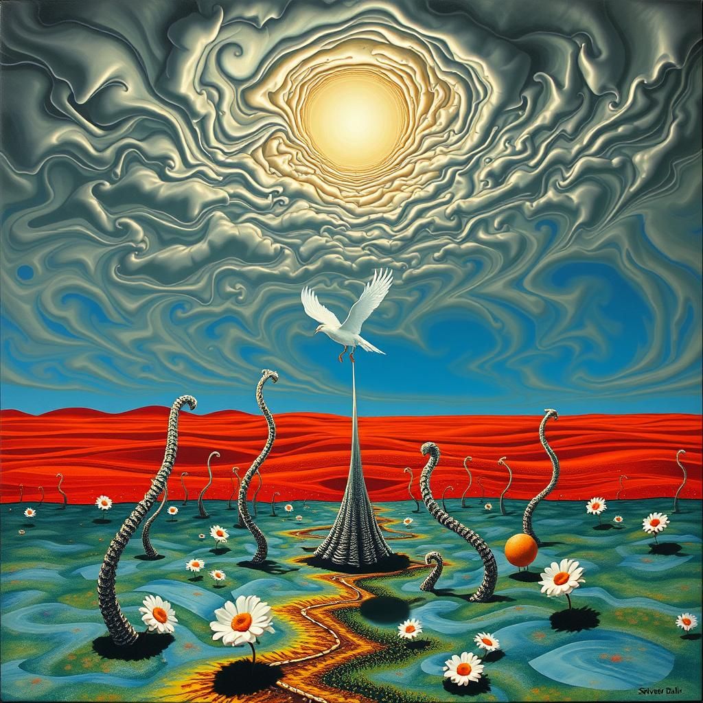 Surreal Landscape with Distorted Shadows and Vortex
