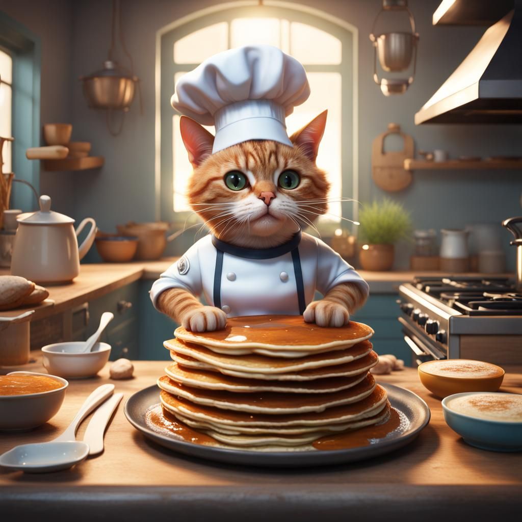 Pancake Chef Cat: Detailed Fantasy Concept Art