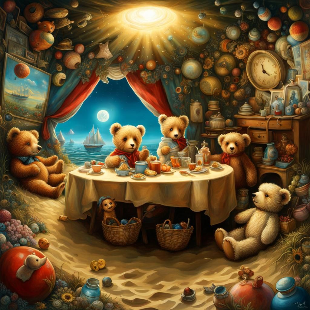 Teddy Bear Picnic in Modern Naive Style