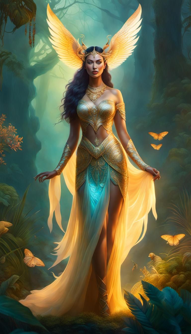 Mystical Hybrid Woman in Ethereal Landscape