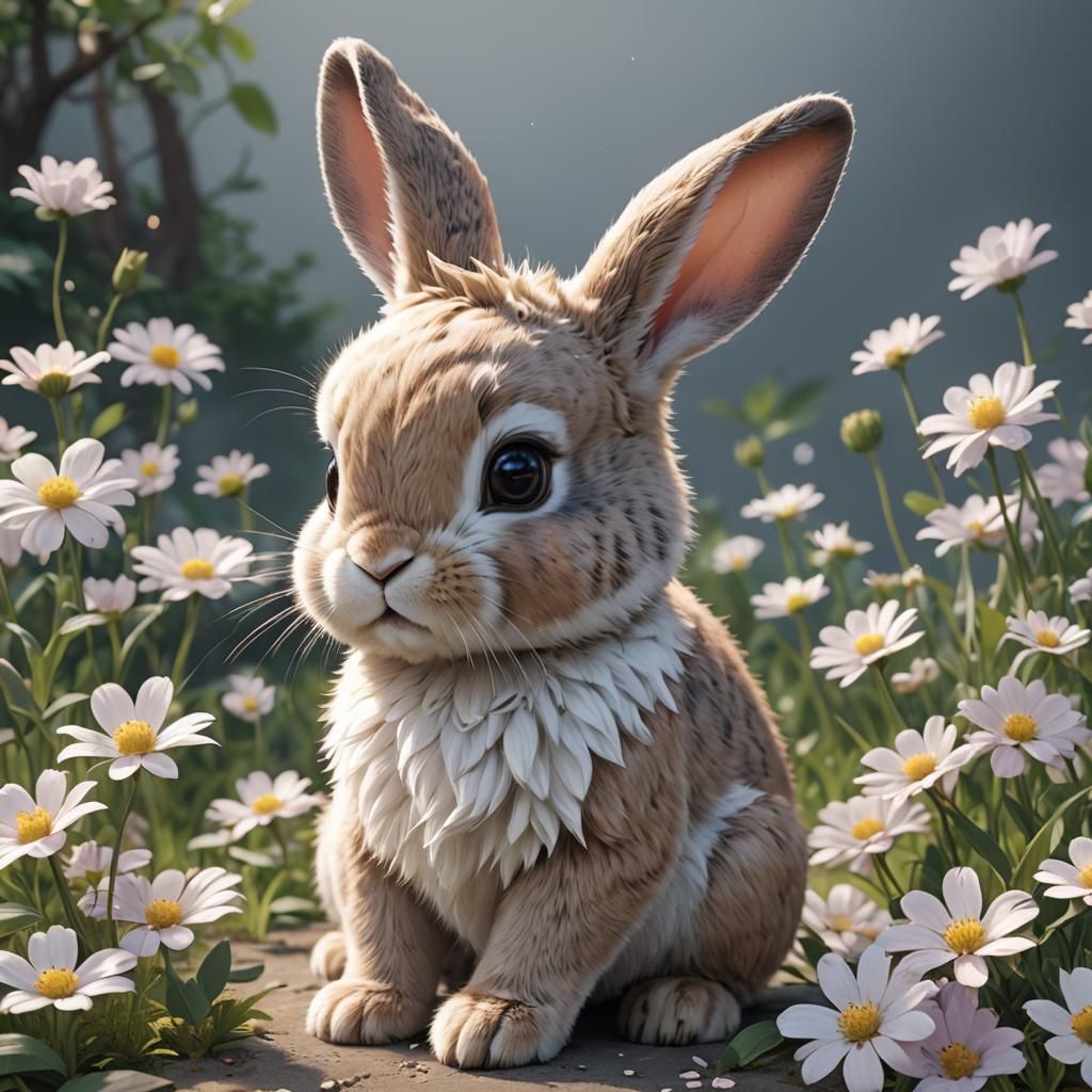 Cute Bunny Animal in 3D Anime Art