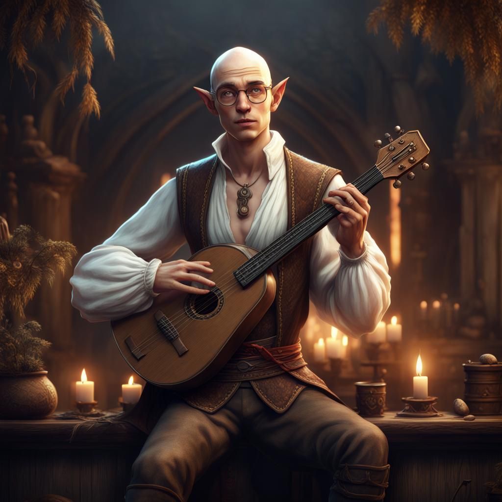 Elf Bard with Lute: Detailed Fantasy Art