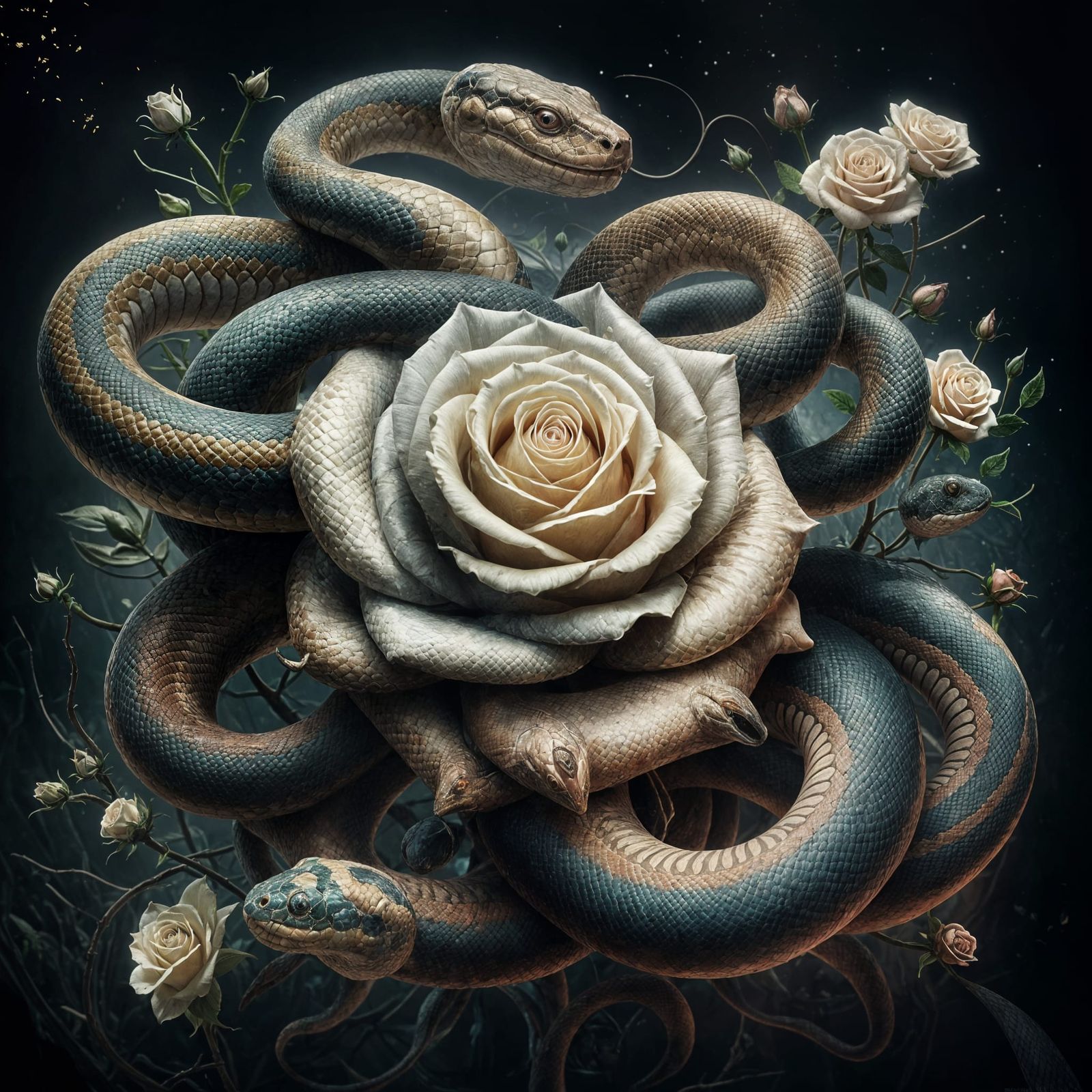 Snakes and Rose: Intricate Fantasy Concept Art