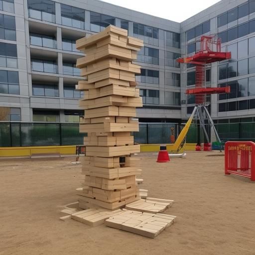 Ten Story Jenga Tower with Cranes