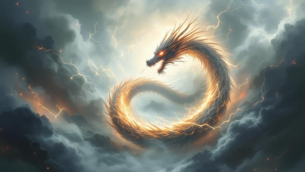 Dragon Silhouette in Lightning, Fantasy Art