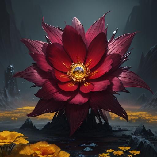 Ruby and Yellow Crystal Flower: Detailed Matte Painting