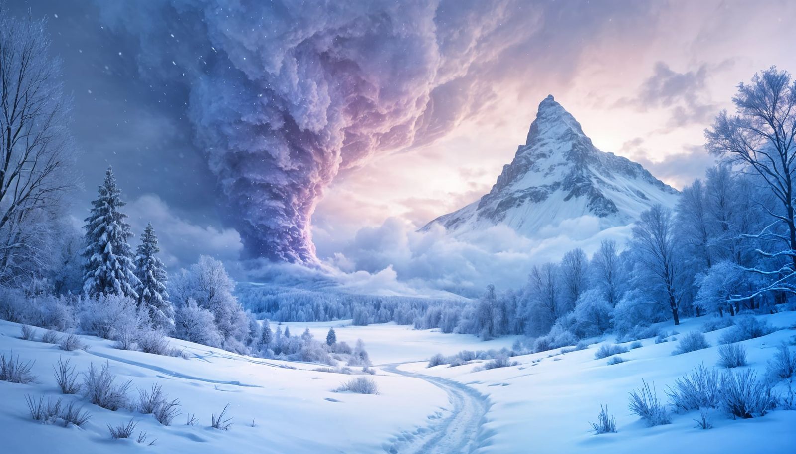 Icy Tornado Sweeping Through Winter Landscape