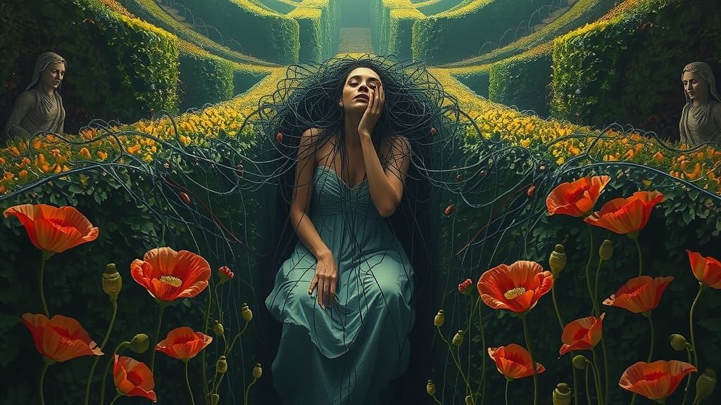 Surreal String Woman in Gothic Maze