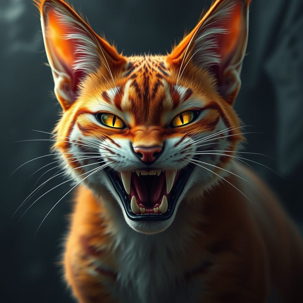 Futuristic Feline in Vibrant Orange Coat with Golden Eyes