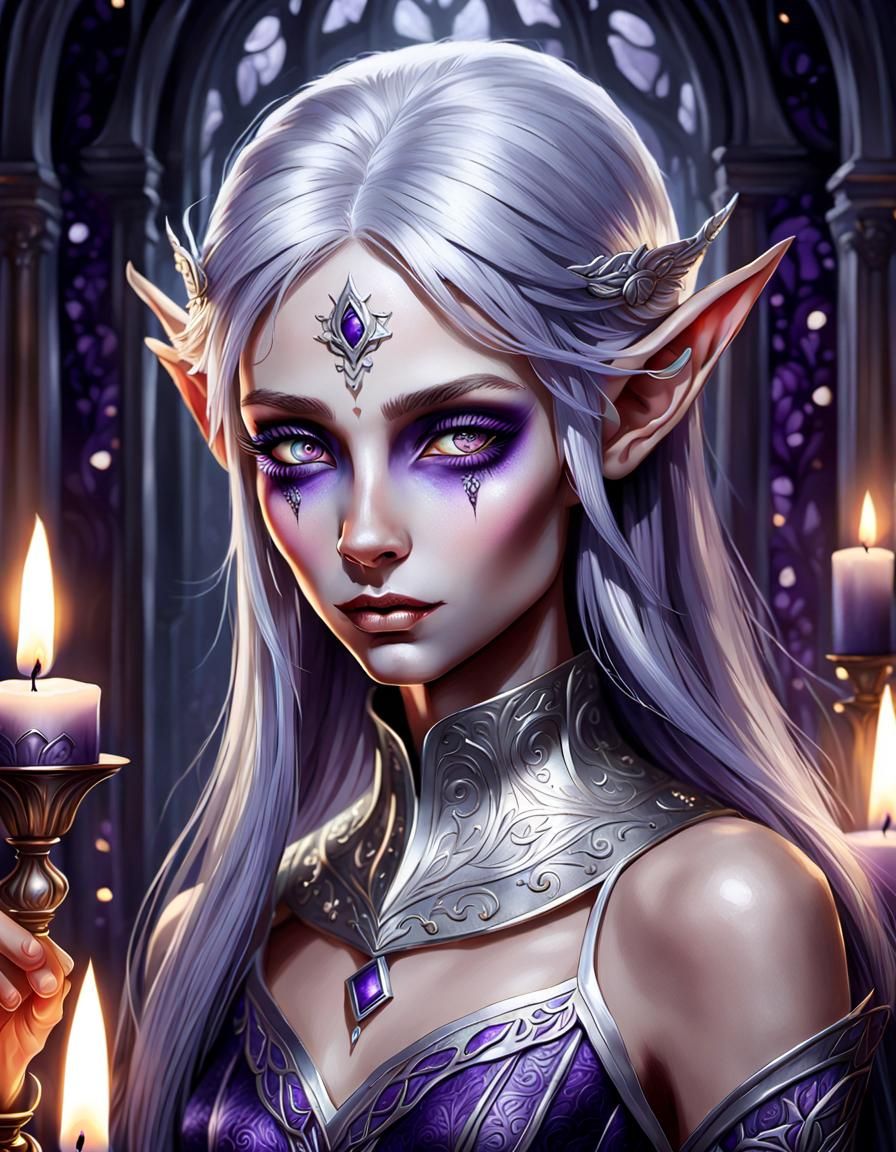 Dignified Elf Portrait with Purple Eyes