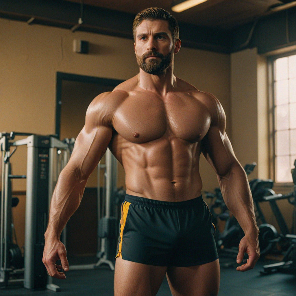 Muscular Hero Basks in Golden Hour Glory