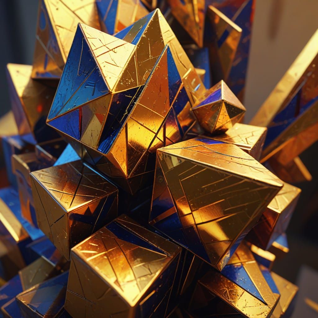 Vibrant Geometric Cubist Painting with Rich Textures