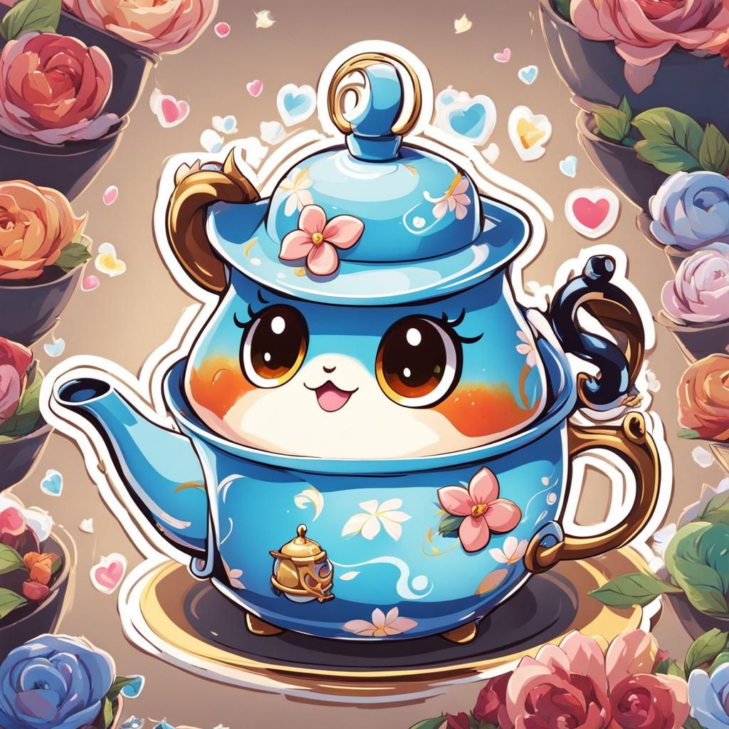 Cute Cartoon Teapot Character with Anime Style