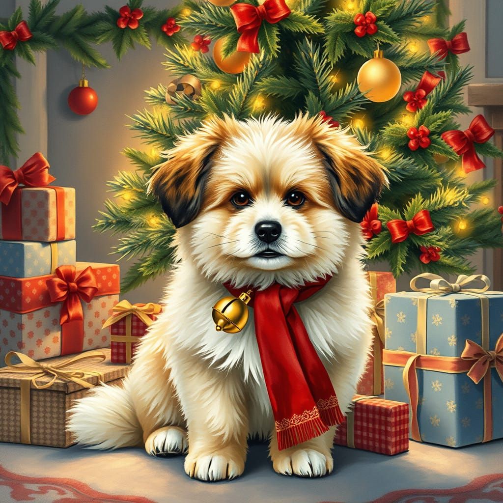 Cozy Christmas Dog in Nostalgic Americana Style