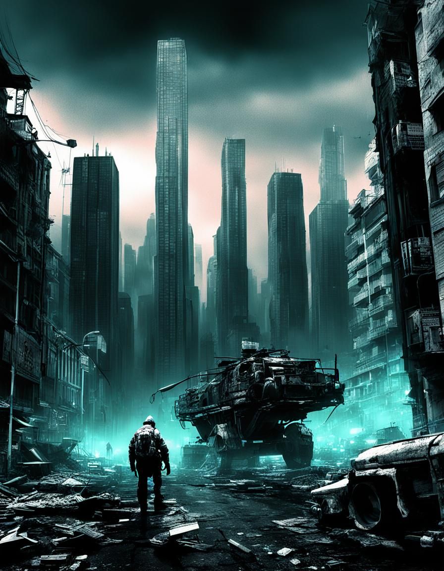 Apocalyptic Cityscape in Contrasting Colors