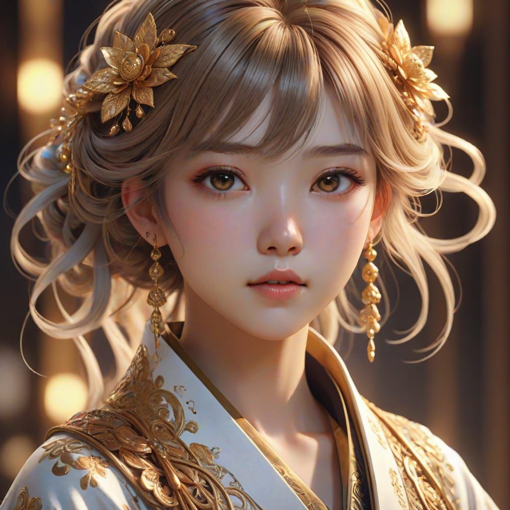 Mystical Woman in Flowing Robes: Anime-Inspired 3D Art