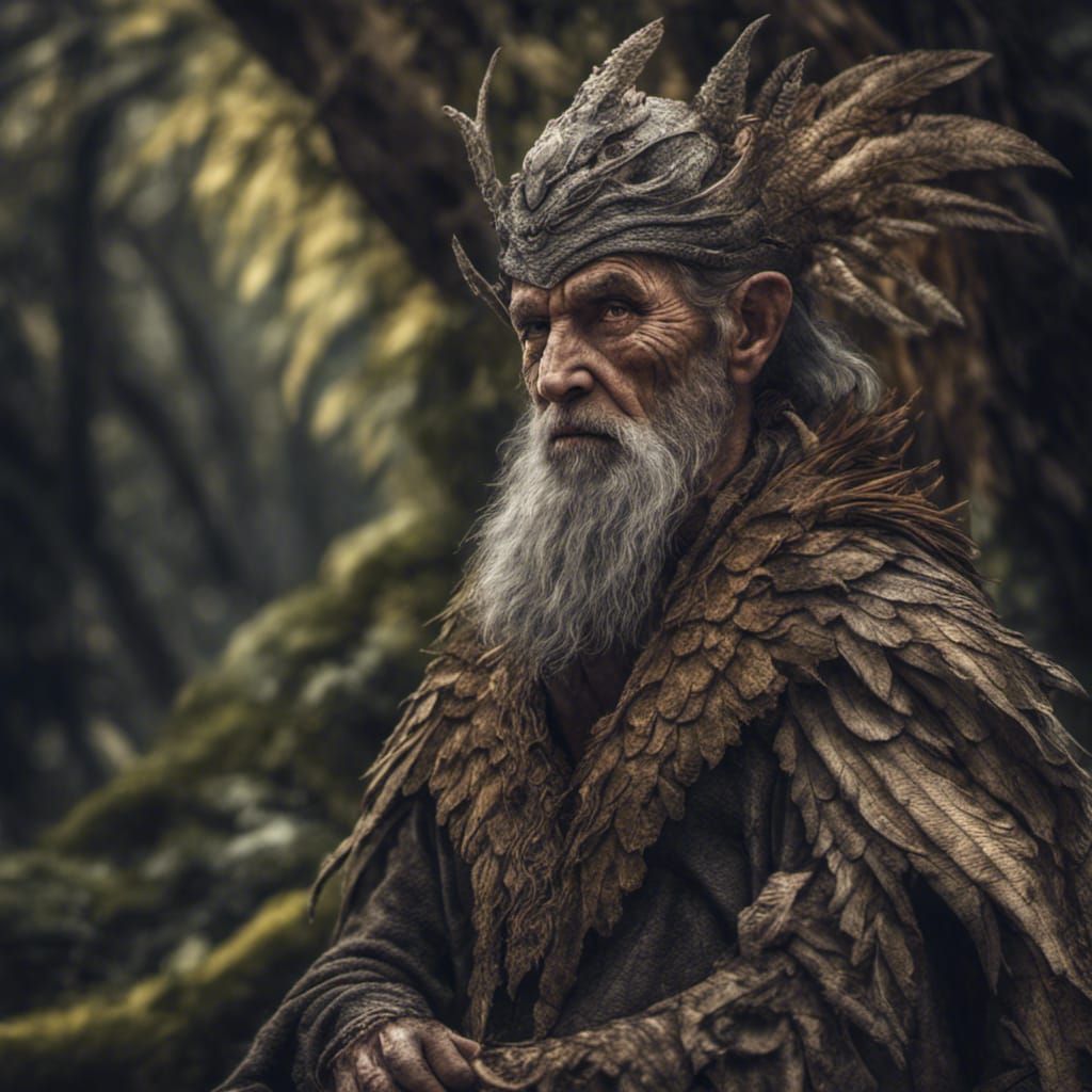 Hyperrealistic Wood Elf Druid in Dinosaur Skin