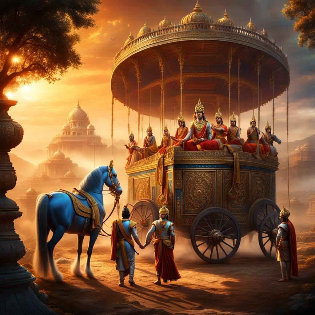 Krishna Reveals Cosmic Form to Arjuna: Matte Painting