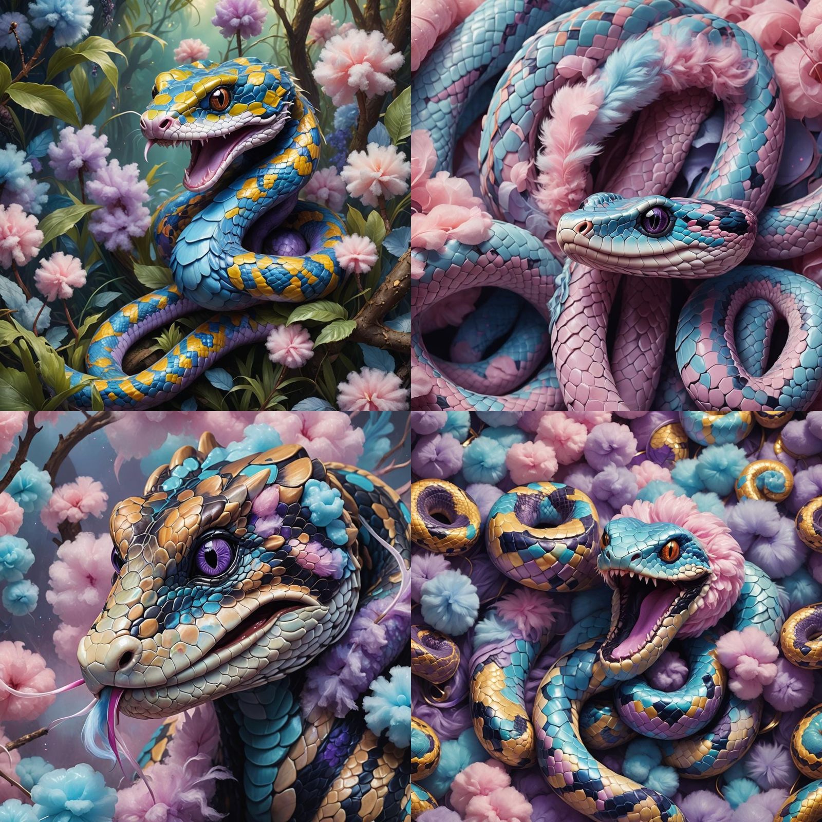 Colorful Calico Snake with Cotton Candy Fur