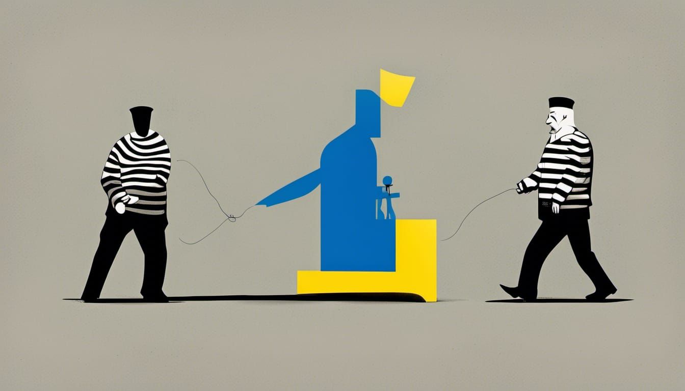 Russia-Ukraine Prisoner Swap in Minimalist Political Cartoon...