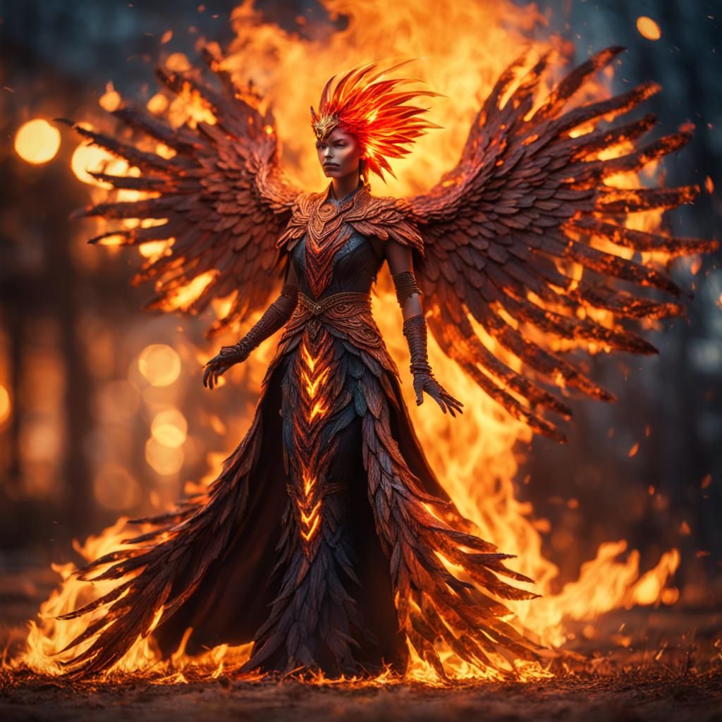 Fiery Phoenix Woman in Digital Art Style
