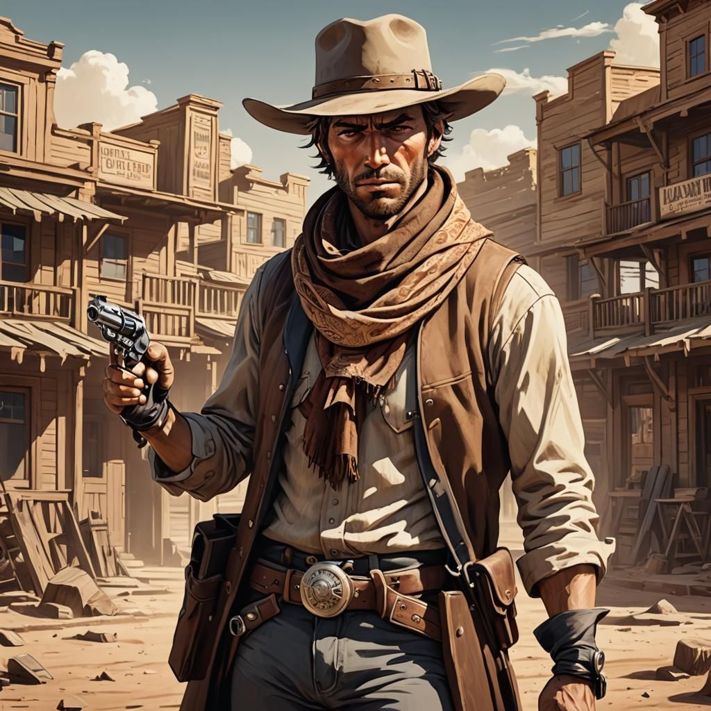 Cowboy Reloading Revolver in Wild West Anime Style