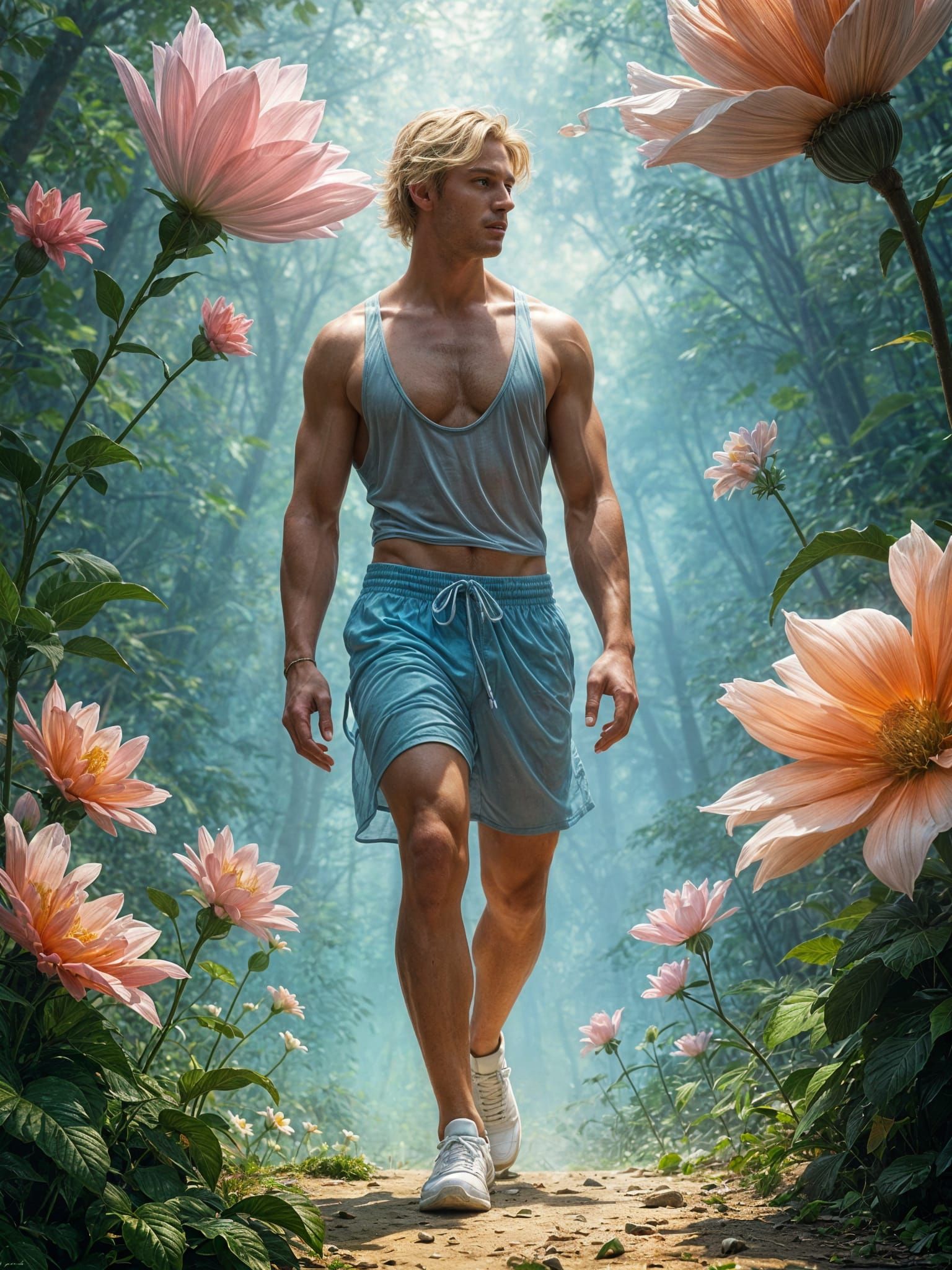 Surreal Forest Fantasy with a Dreamy Wanderer