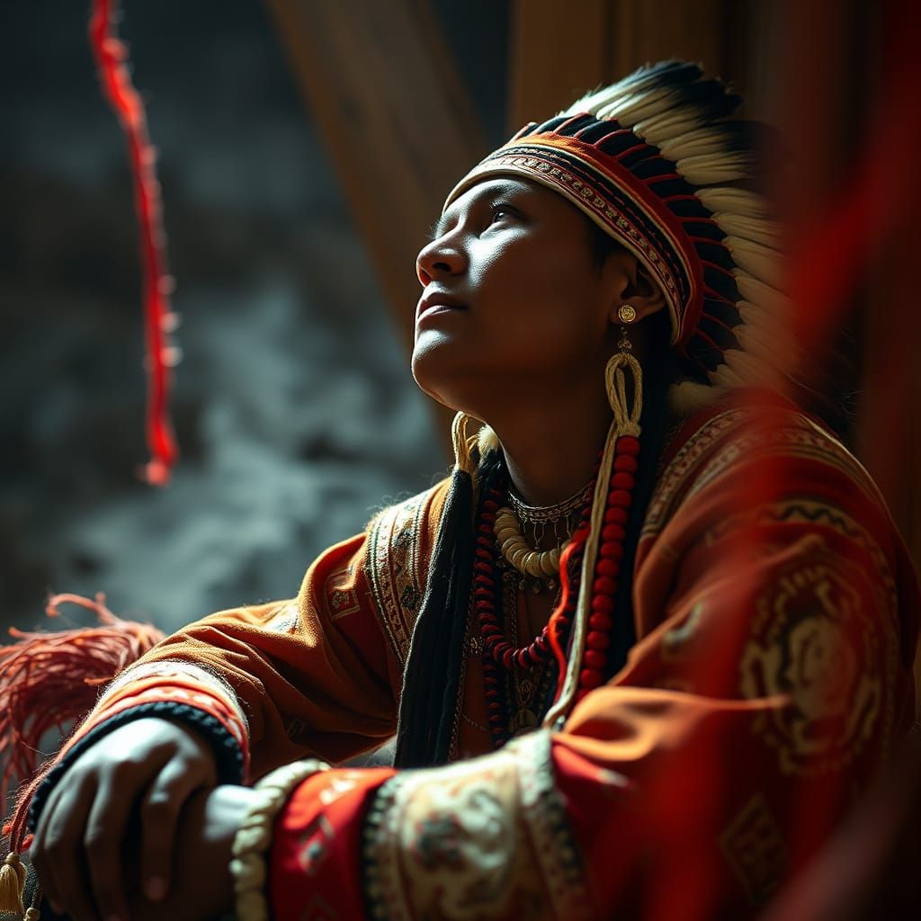 Native American Man in Despair, Ethereal Glow