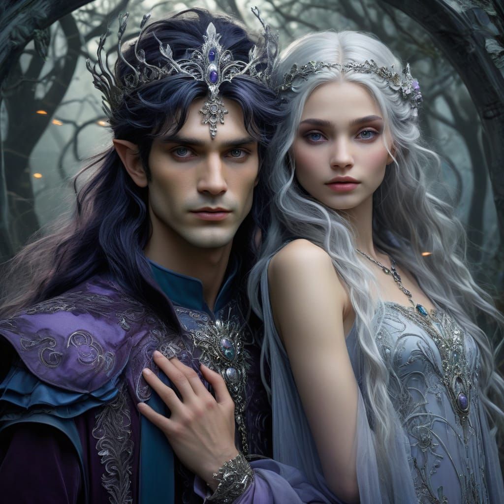Ethereal Elf Royalty in Art Nouveau Style