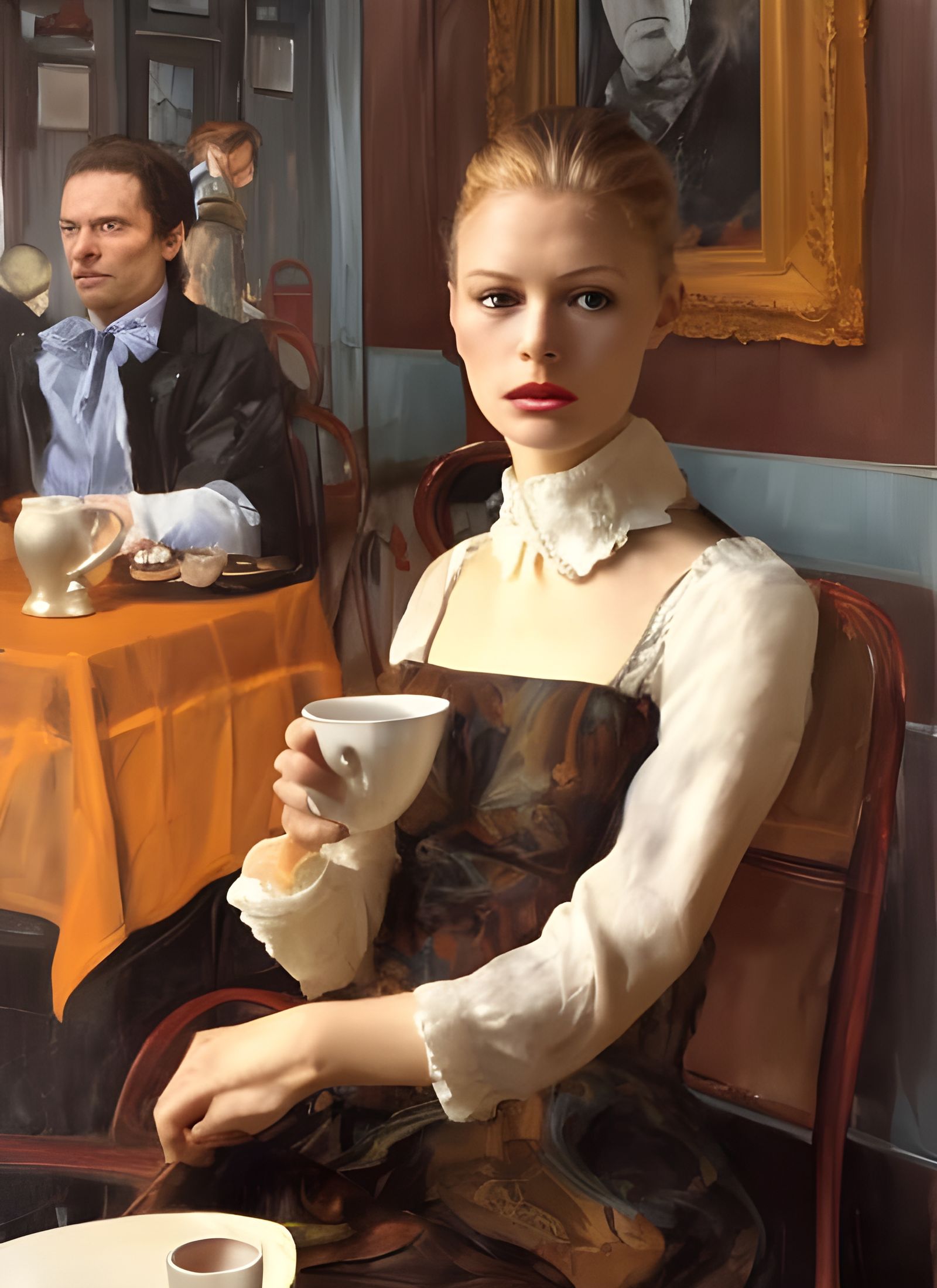 Beautiful Woman in Cafe: A Photorealistic Portrait