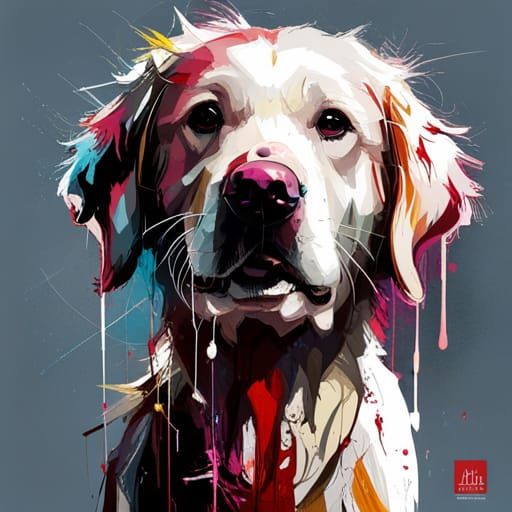 Colorful Golden Retriever Portrait in Digital Art Style