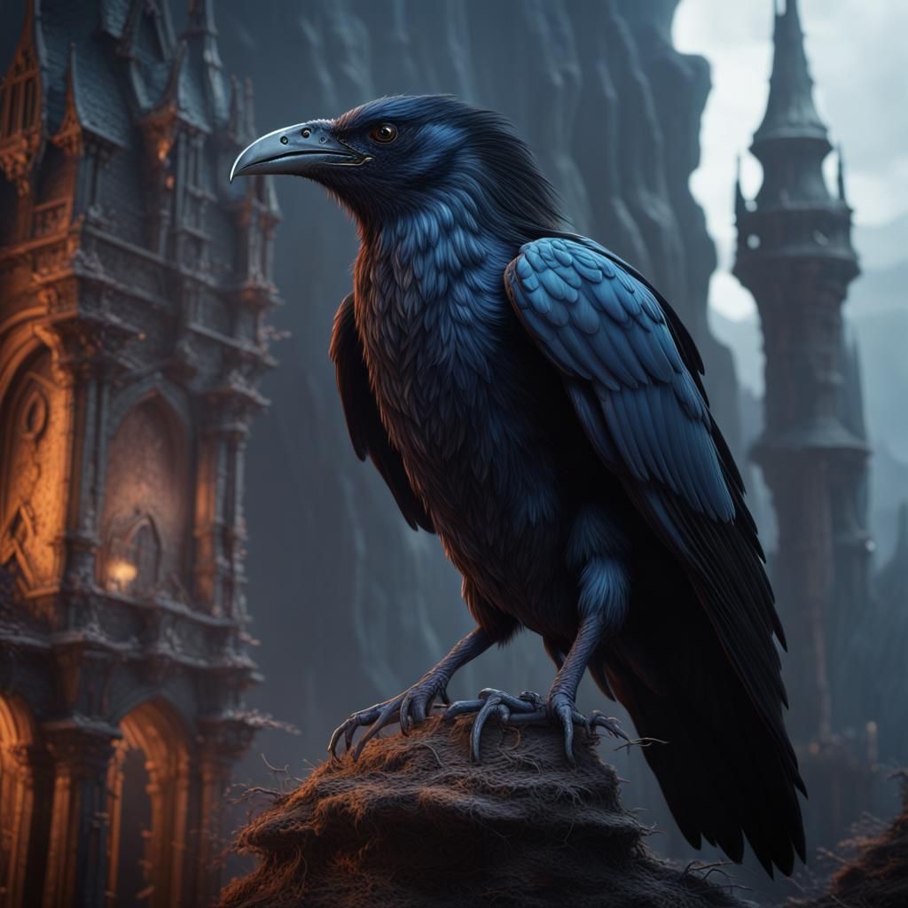 Detailed Raven Matte Painting in Deep Color