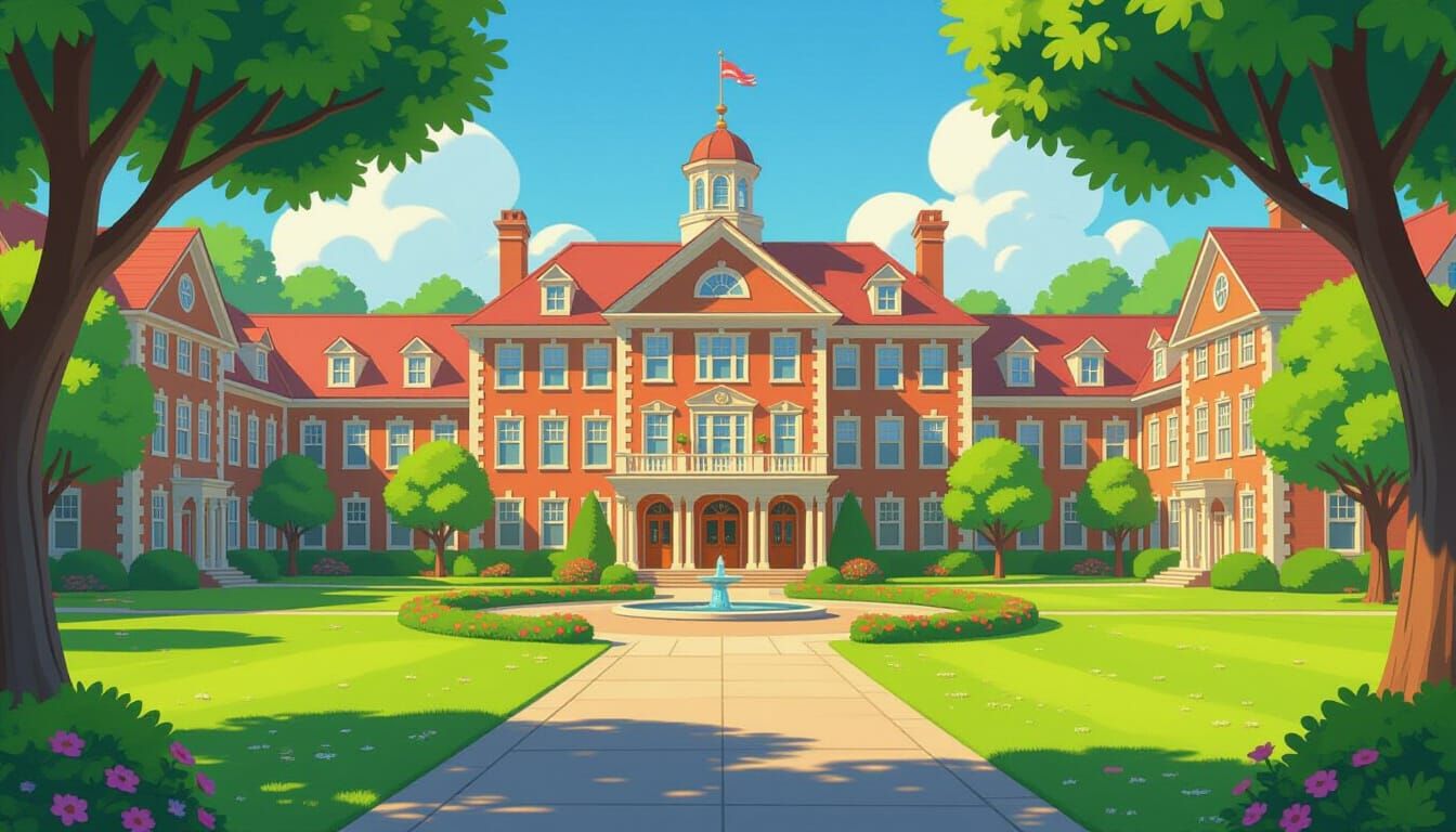 Vibrant 3D Disney-Style School Exterior