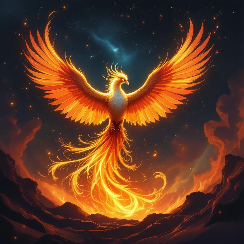 Majestic Phoenix Rises From Fiery Vortex