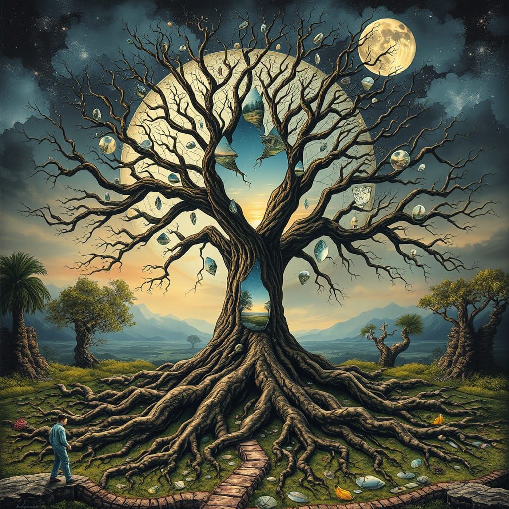 Surreal Fragmented Tree Portal to Another World in Realistic...