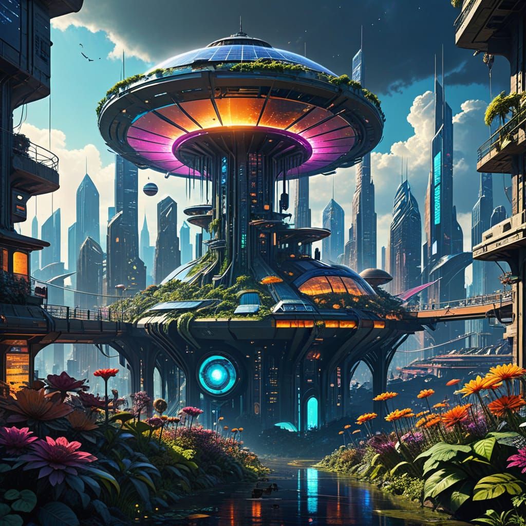 Colorful Solarpunk Cityscape: A Utopian Vision