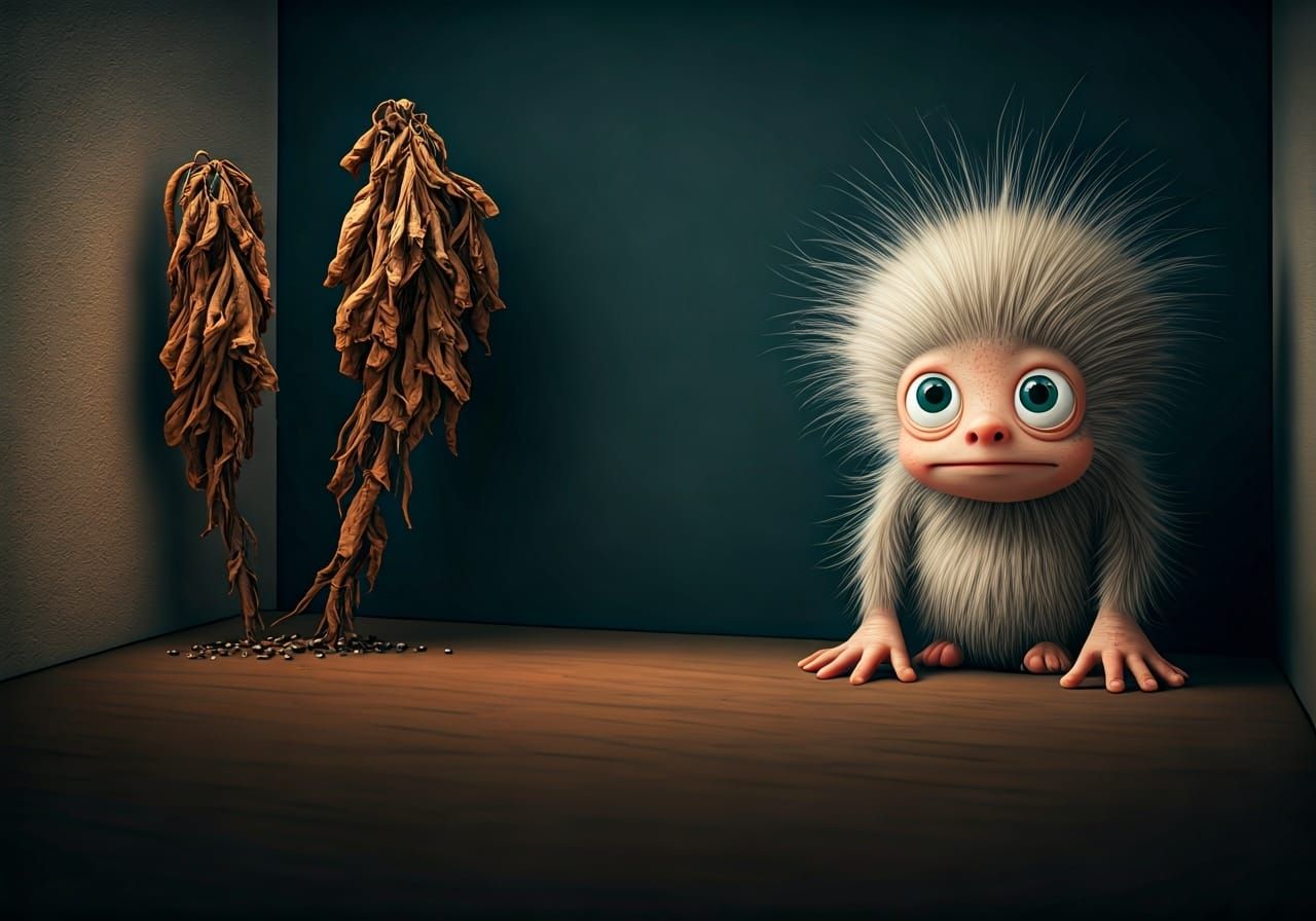 Surreal Creature and Dried Plants in Double Exposure