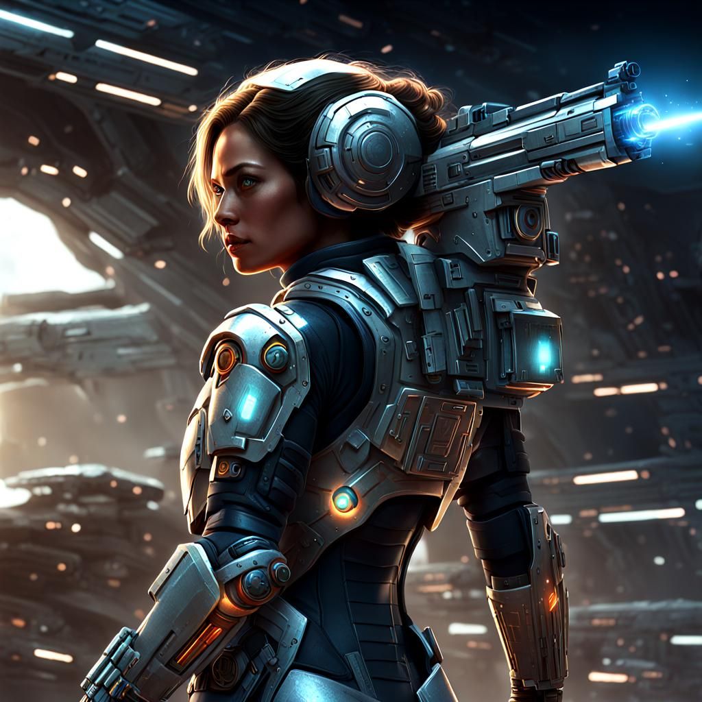 Intergalactic Soldier Explores Spaceship Wreckage in 3D Anim...