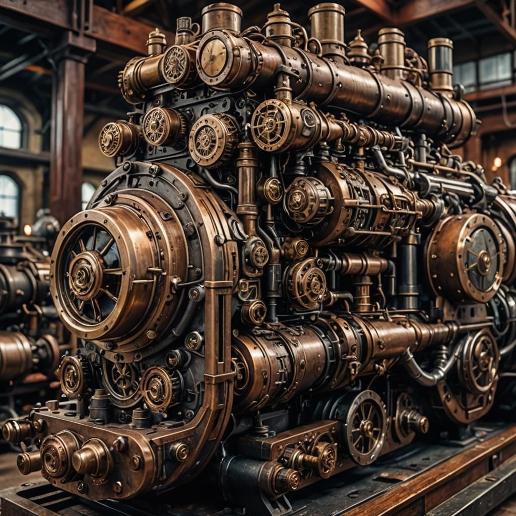 Detailed Steampunk Engine in Hyperrealistic Style