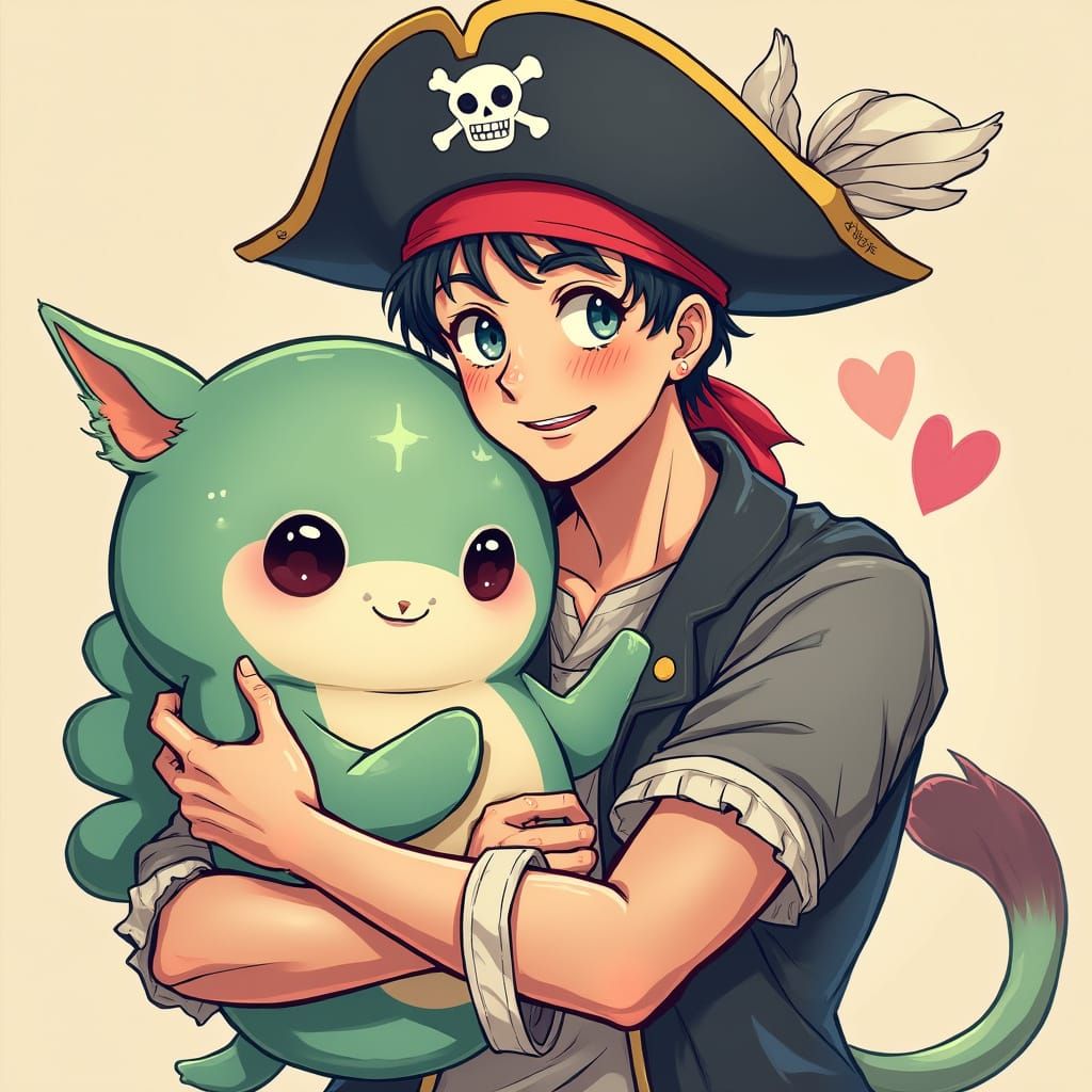 Man with Waifu Pillow in Whimsical Digital Art