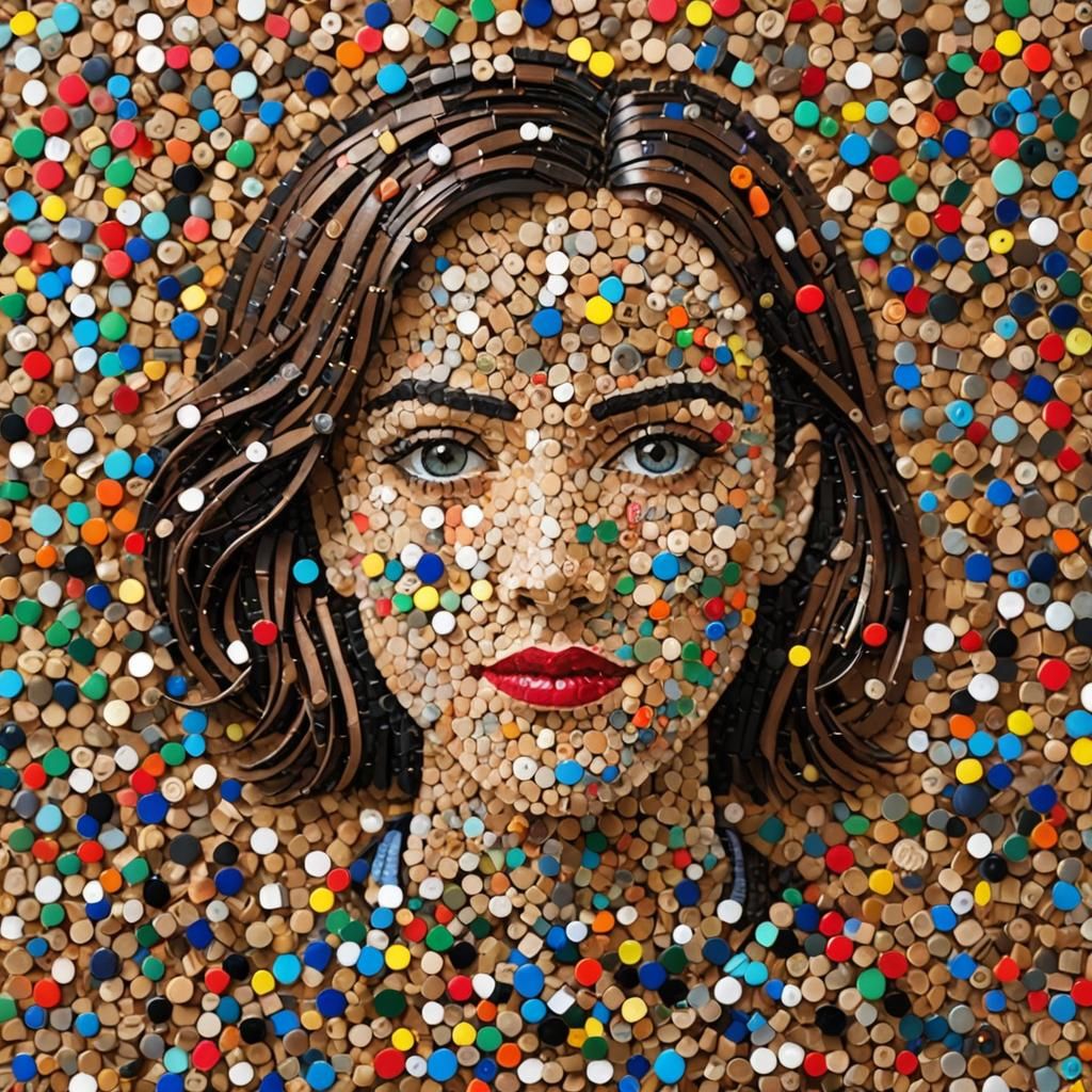 Mosaic Self-Portrait Made with Pins and Corkboard