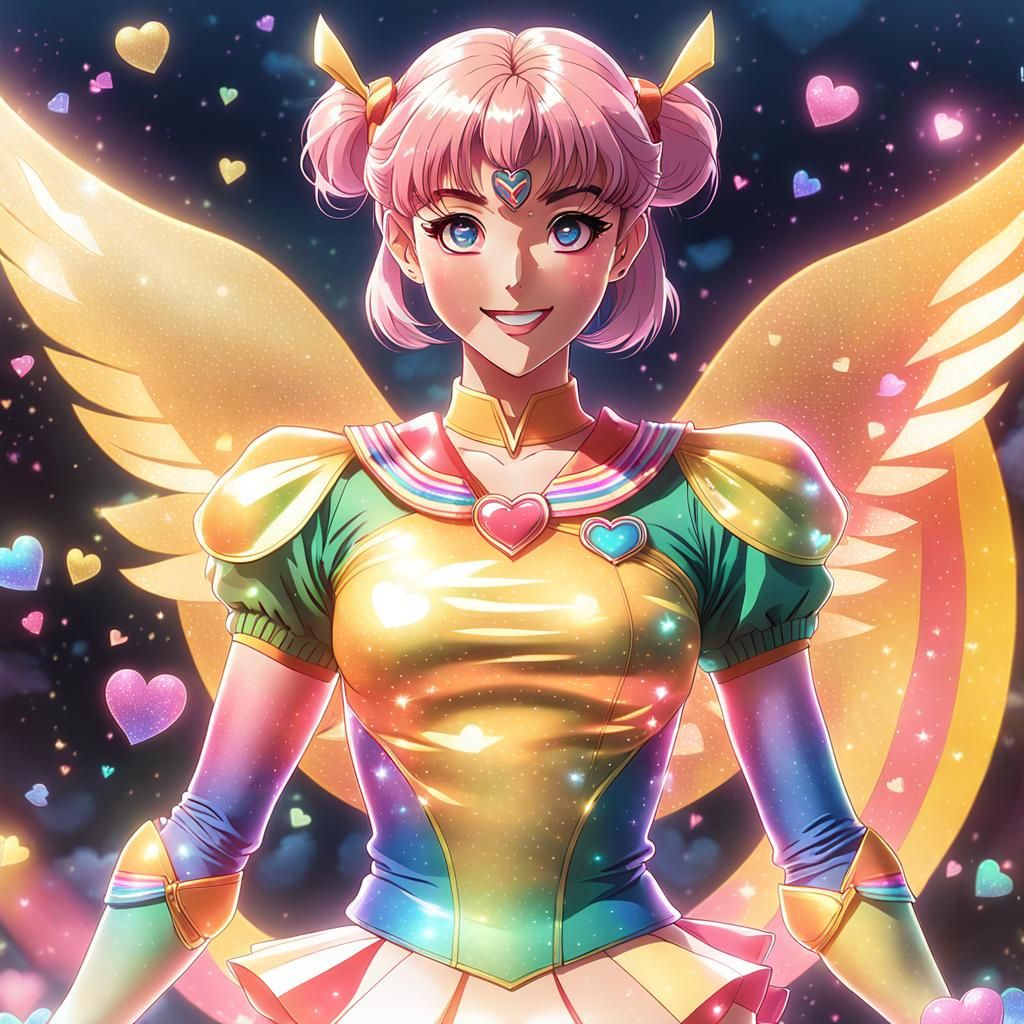 Joyful Glittering Anime Sailor Scout in 80s Style