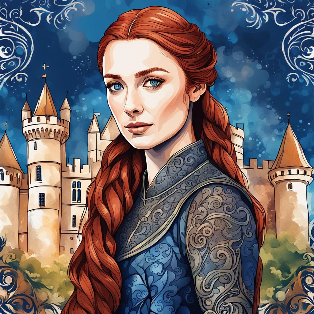 Sansa Stark Vector Art with Bokeh and Swirls