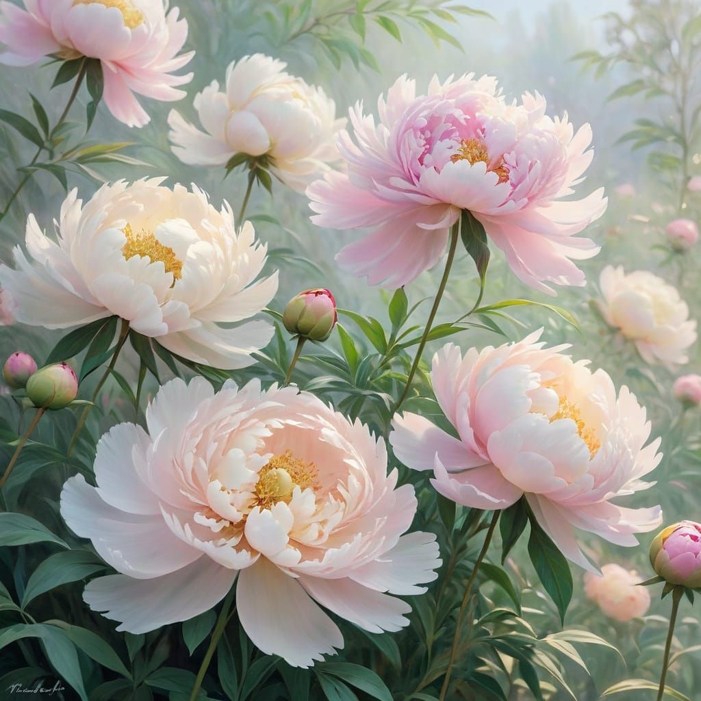 Soft Impressionist Blooms in Gentle Pinks and Whites